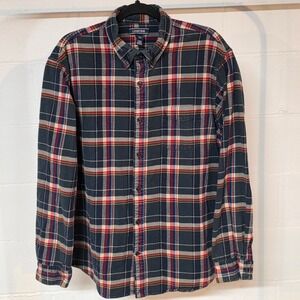 Lands End Men XL‎ Scotch Plaid Button Down Long Sleeve Casual Flannel Green Red